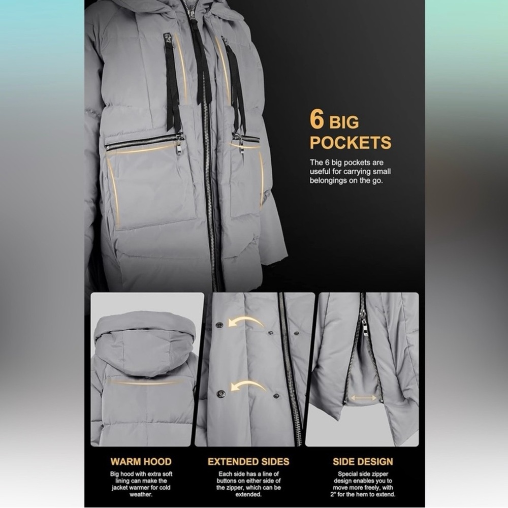 Orolay Gray Down Puffer Coat Small | Sherpa Hood 6 Pocket Side Zip Winter Jacket - Picture 4 of 14